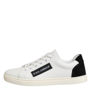 Dolce & Gabbana White Black Leather Low Top Sneakers Shoes
