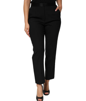Dolce &amp; Gabbana Black Wool HighWaist Tapered Shoe Trousers