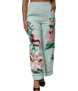 Dolce &amp; Gabbana Green Floral Garterized Straight Pajama Pants