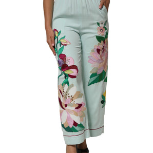 Dolce & Gabbana Green Floral Garterized Straight Pajama Pants