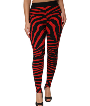 Dolce &amp; Gabbana Black Red Nylon Logo Waisted Leggings Pants