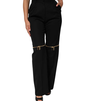 Dolce &amp; Gabbana Black Zip Detailed Wool Straight Leg Pants