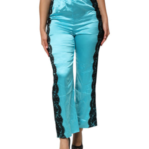 Dolce & Gabbana Blue Silk Garterized Straight Women Pajama Pants