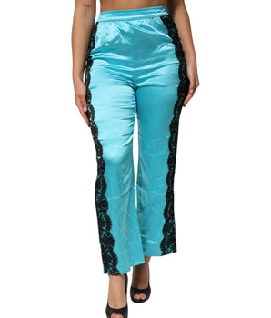 Dolce &amp; Gabbana Blue Silk Garterized Straight Women Pajama Pants