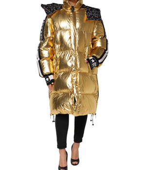 Dolce &amp; Gabbana Gold Hooded Puffer Quilted Full Zip Jacket