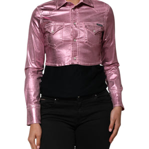 Dolce & Gabbana Pink Cotton Stretch Collared Cropped Jacket