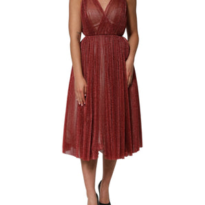 Dolce & Gabbana Burgundy Mesh Sleeveless Midi A-line Dress