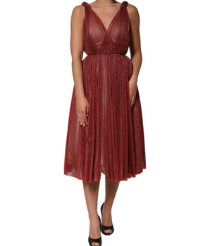 Dolce &amp; Gabbana Burgundy Mesh Sleeveless Midi A-line Dress