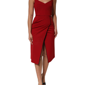 Dolce & Gabbana Red Viscose Stretch Slit Sheath Midi Dress