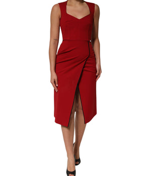 Dolce &amp; Gabbana Red Viscose Stretch Slit Sheath Midi Dress