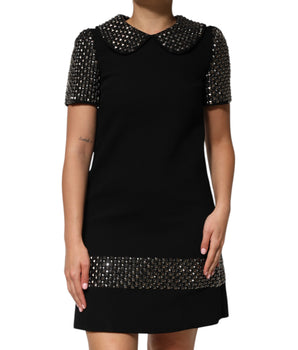 Dolce &amp; Gabbana Black Crystal Embellished Collared Mini Dress
