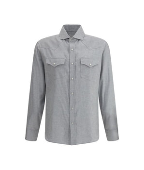 Brunello Cucinelli gray cotton pattern shirt