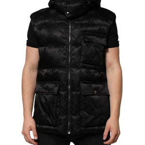 Dolce & Gabbana Black Quilted Sleeveless Hooded Vest Jacket