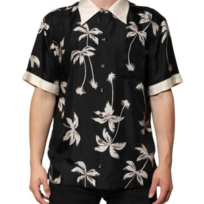 Dolce & Gabbana Black Printed Silk Short Sleeves Casual Shirt