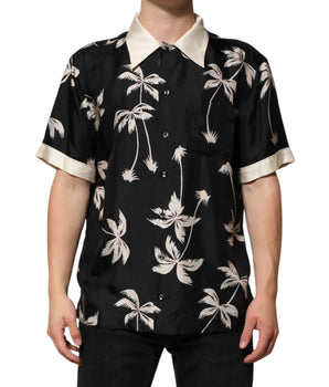 Dolce &amp; Gabbana Black Printed Silk Short Sleeves Casual Shirt
