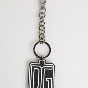 Dolce & Gabbana Black White DG Rubber Logo Silver Men Keychain Keyring