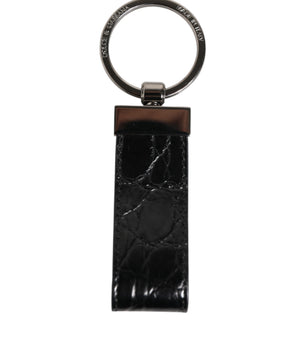 Dolce &amp; Gabbana Black Leather Logo Metal Ring Keychain Holder Men Keyring