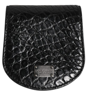 Dolce &amp; Gabbana Black Exotic Skin Coin Condom Case Holder Pocket Wallet
