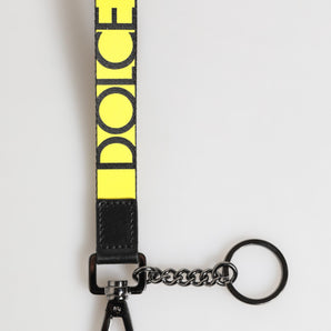 Dolce & Gabbana Yellow Logo Nylon Silver Brass Holder Keychain Keyring