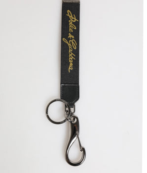 Dolce &amp; Gabbana Black Yellow Polyester DG Logo Silver Keychain Keyring