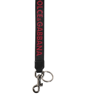 Dolce &amp; Gabbana Black Red DG Logo Polyester Silver Men Keychain Keyring