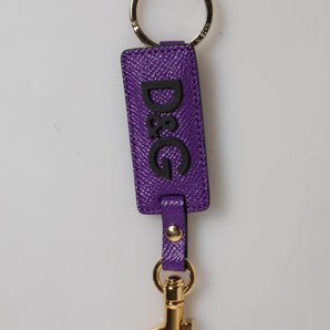 Dolce & Gabbana Purple DG Logo Leather Gold Tone Metal Keyring Keychain