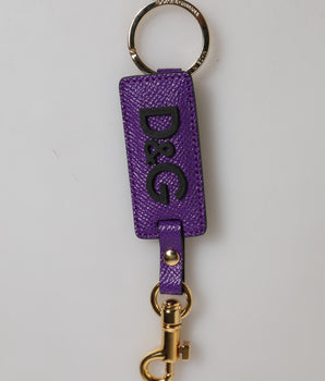 Dolce &amp; Gabbana Purple DG Logo Leather Gold Tone Metal Keyring Keychain