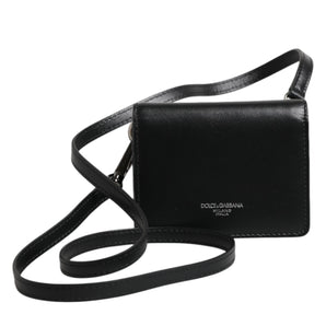 Dolce & Gabbana Black Leather Bifold Card Holder Crossbody Men Borse Bag