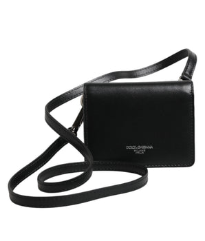 Dolce & Gabbana Black Leather Bifold Card Holder Crossbody Men Borse Bag