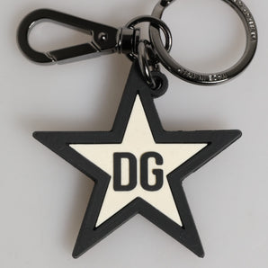 Dolce & Gabbana White Black DG Logo Star Rubber Men's Keychain Keyring