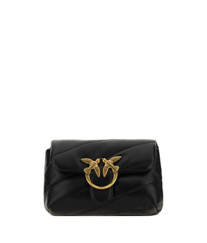 PINKO Black Calf Leather Bos Taurus Shoulder Bag