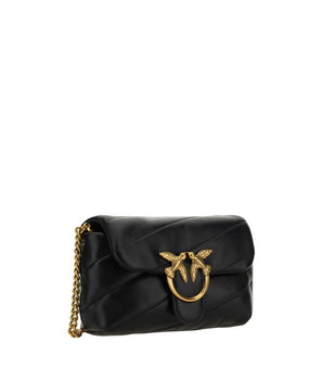 PINKO Black Calf Leather Bos Taurus Shoulder Bag