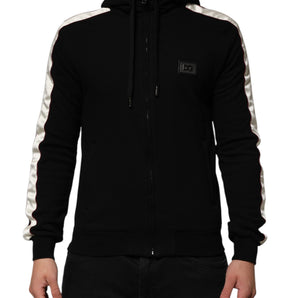 Dolce & Gabbana Black Cotton Plaque Track Cardigan Sweater