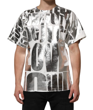 Dolce &amp; Gabbana White Metallic Print Cotton CrewNeck T-Shirt