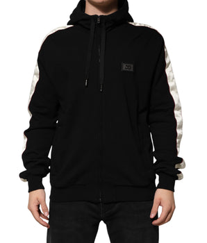 Dolce &amp; Gabbana Black Cotton Plaque Track Cardigan Sweater