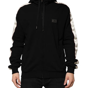 Dolce & Gabbana Black Cotton Plaque Track Cardigan Sweater