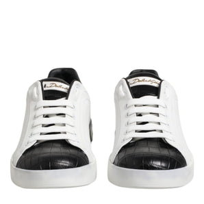 Dolce & Gabbana White Black Leather Portofino Sneaker Shoes
