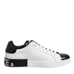 Dolce & Gabbana White Black Leather Portofino Sneaker Shoes