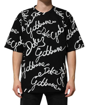 Dolce & Gabbana Black Logo Print Cotton Crew Neck  T-shirt