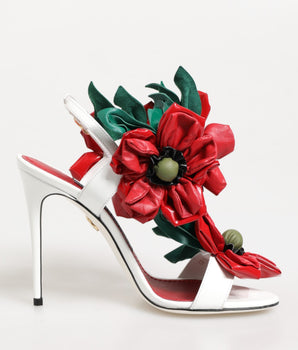 Dolce & Gabbana White Red Floral Detailing Sandals Shoes
