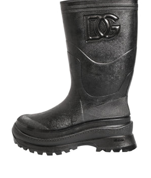 Dolce &amp; Gabbana Metallic Black Pull On Rain Boots Men Shoes