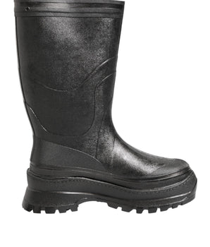 Dolce &amp; Gabbana Metallic Black Pull On Rain Boots Men Shoes