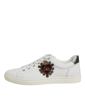 Dolce &amp; Gabbana White Sacred Heart Men's Low Top Sneakers Shoes