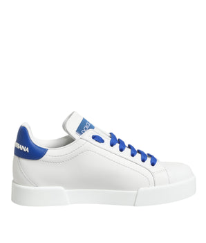 Dolce & Gabbana White Blue Leather Low Top Sneakers Shoes
