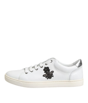 Dolce & Gabbana White Crown Bee Leather Low Top Sneakers Shoes