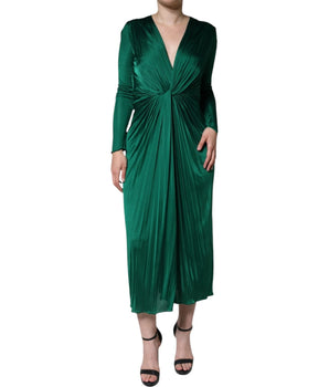 Dolce &amp; Gabbana Dark Green Viscose Long Sleeve Midi Dress