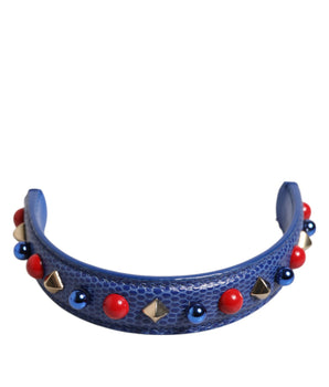 Dolce &amp; Gabbana Blue Embellished Leather Bag Handle Women Shoulder Strap