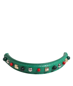 Dolce &amp; Gabbana Green Embellished Leather Bag Handle Women Shoulder Strap