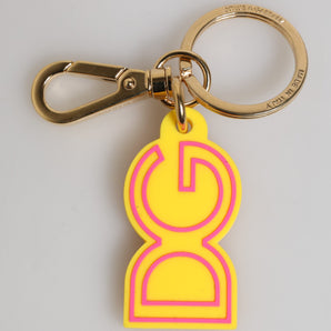 Dolce & Gabbana Yellow Rubber Gold Tone Metal DG Logo Keyring Keychain