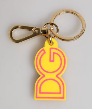 Dolce &amp; Gabbana Yellow Rubber Gold Tone Metal DG Logo Keyring Keychain
